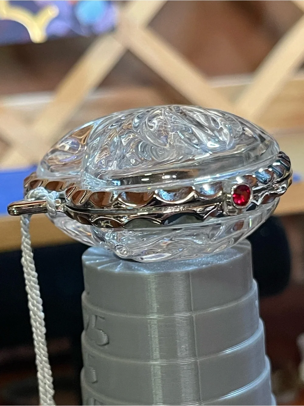 1999 Lenox Lead Crystal Ruby Heart Ornament/ Silver- Plated Metal Trim / 133g